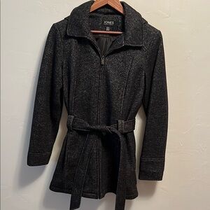 Jones New York Black Pea Coat with Cotton Blend and Tie Belt